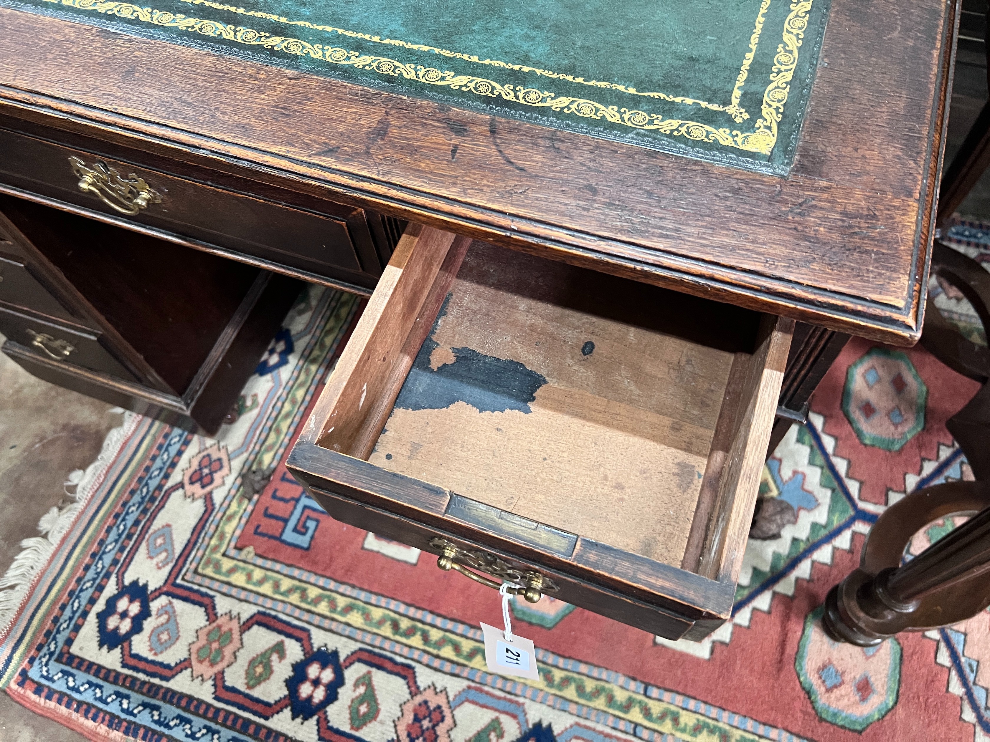 An Edwardian walnut pedestal desk, width 107cm *Please note the sale commences at 9am.